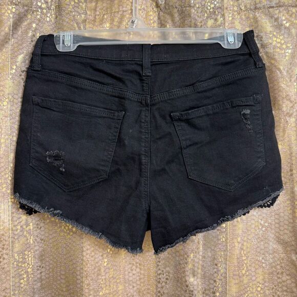 Mudd Black Denim Flx Stretch Distressed Lace Pocket Shorts Size 7 - Picture 2 of 6